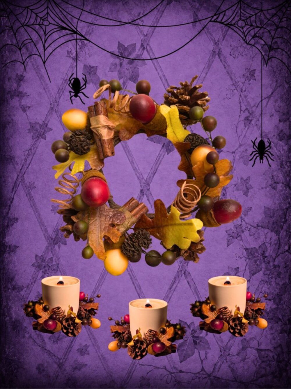 Woodland Whispers 🍃🧚♂️ Fall & Thanksgiving Candle Decor Set of 4